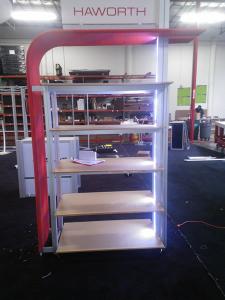 Custom Product Kiosk with LED Lights, Shelves, iPad Swivel Mount, and Tension Fabric Accents -- Image 1