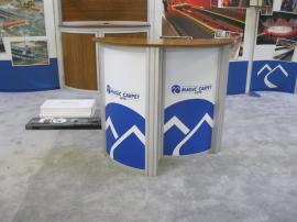 eSmart ECO-2018 with Fabric Graphics, Bamboo Counter Tops, Large Monitor Mount, Divider Wall, and ECO-3C Podium -- Image 3