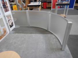 RENTAL: RE-2021 with Arch Canopy, Halogen Arm Lights, Tension Fabric Graphics, Sintra Header Graphic, Short Return Wall, Acrylic Shelves, and RE-1201 Counter -- Image 2