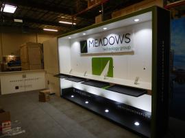 Custom Gravitee One-Step Inline Exhibit with Shelves, Conference Wall, Product Shelves, and Graphics