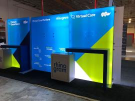 Modified ECO-2071 Sustainable Exhibit with LED Backlit Fabric Graphics, Monitor Mounts, Locking Storage, and Aluminum and FSC Wood Construction -- Image 1