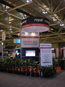 RENTAL Exhibit:  16 ft Triangular Tower with Storage, Tapered Counters, and Aero Hanging Sign Structure -- Image 3