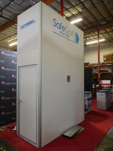 Gravitee One-Step Modular Island with 16 ft. Tower/Closet, Monitor Mount, Fabric Graphics, and (3) GOD-1558 Counters with Locking Storage